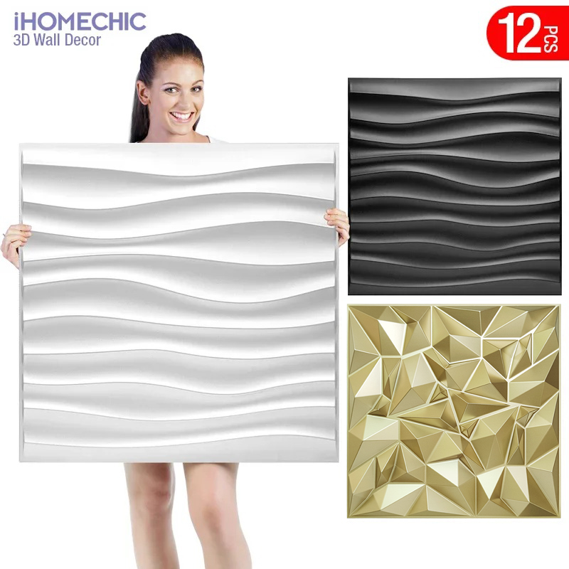 Pvc Panel Background - 12 Stück 50x50cm Champagner-Goldfarbenes 3D-Wandpaneel Glänzendes
